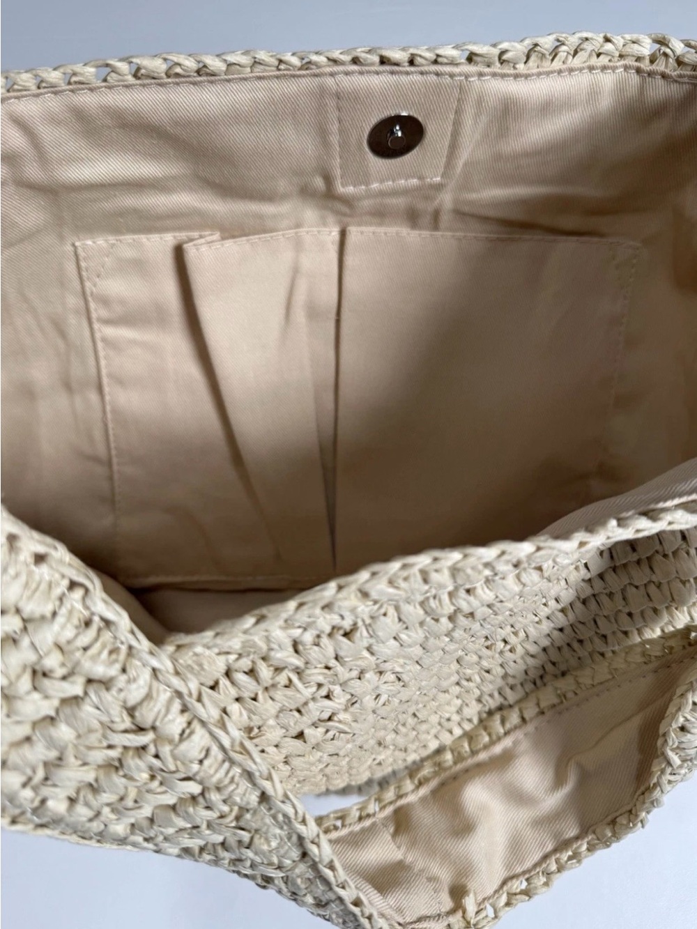 BANANA REPUBLIC RAFFIA TOTE BAG Boho Crochet Shoulder Bag — Cream Straw Tote - Picture 14 of 14